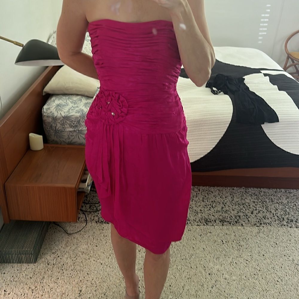 EUC vintage hot Barbie pink Lillie Rubin 100% silk cocktail dress 6 - Picture 7 of 9